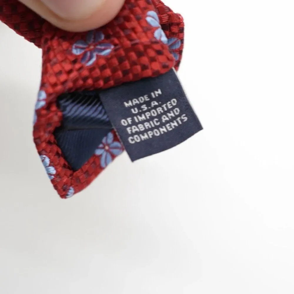 Hart Schaffner Marx Red Blue Floral‎ Geometric Woven Silk Tie